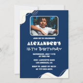 12歳の誕生日招待状ボーイ写真シンプルネイビー 招待状 (正面)