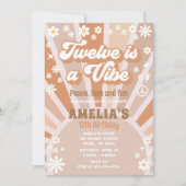 12歳の誕生日招待状 | グルーヴィー レトロ ヒッピーチック 招待状 (正面)