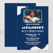12歳の誕生日招待状 男の子 フォト シンプル ネイビー 招待状 (正面/裏面)
