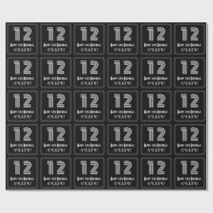 12歳の誕生日:アートデコ調の「12」ロゴ + お名前 ラッピングペーパー