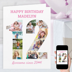 12歳の誕生日 ナンバー12 ピンクのフォトコラージュカード カード