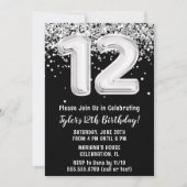 12歳の誕生日 ブラック＆ホワイト 招待状 (正面)