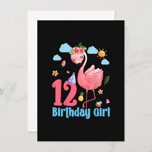 12歳の誕生日 女の子 フラミンゴ 12歳 熱帯 招待状 (正面/裏面)