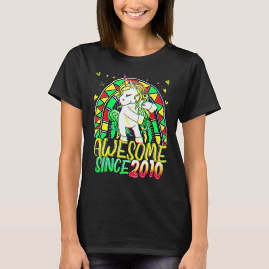 12歳の誕生日 虹色 フロッシング ユニコーン 女の子 Tシャツ (正面)