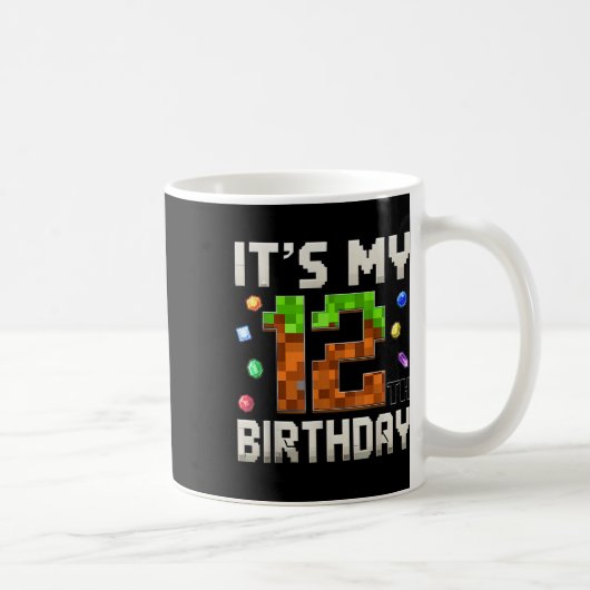 12歳の誕生日 12歳の男の子 ゲーマー ピクセルデザイン コーヒーマグカップ (右)