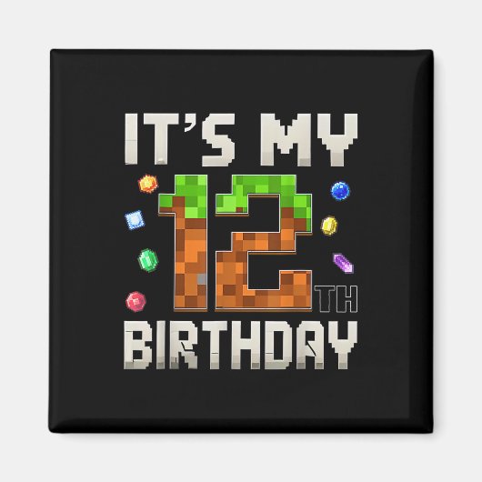 12歳の誕生日 12歳の男の子 ゲーマー ピクセル マグネット (正面)