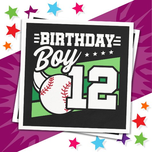 12歳の野球パーティーテーマ12誕生日少年 スタンダードカクテルナプキン