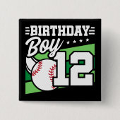 12歳の野球パーティーテーマ12誕生日少年 缶バッジ (正面)
