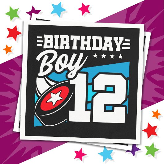 12歳オールドホッケーパーティーテーマ12誕生日少年 スタンダードカクテルナプキン