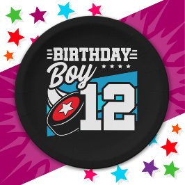 12歳オールドホッケーパーティーテーマ12誕生日少年 ペーパープレート