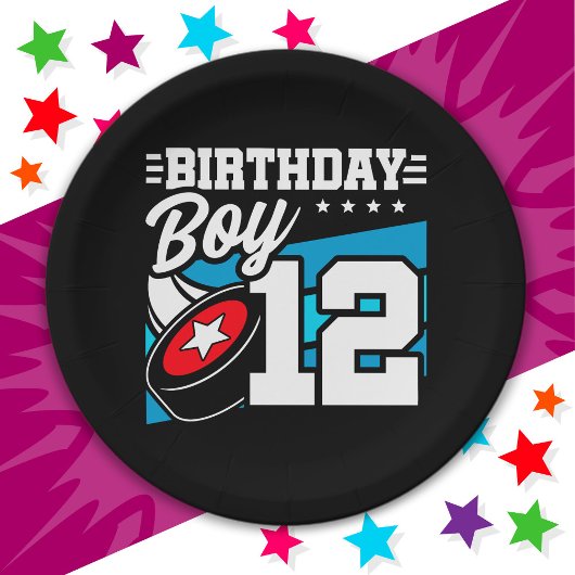 12歳オールドホッケーパーティーテーマ12誕生日少年 ペーパープレート