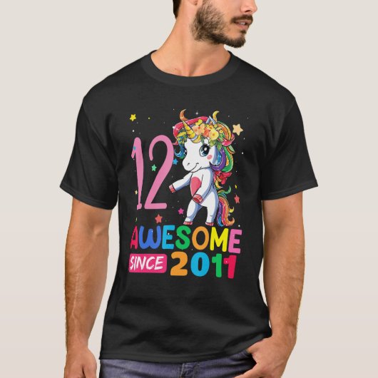 12歳ユニコーン浮き12誕生日少女T Tシャツ (正面)
