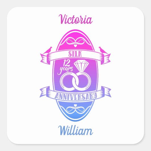 12歳伝統的絹12結婚周年 スクエアシール (正面)