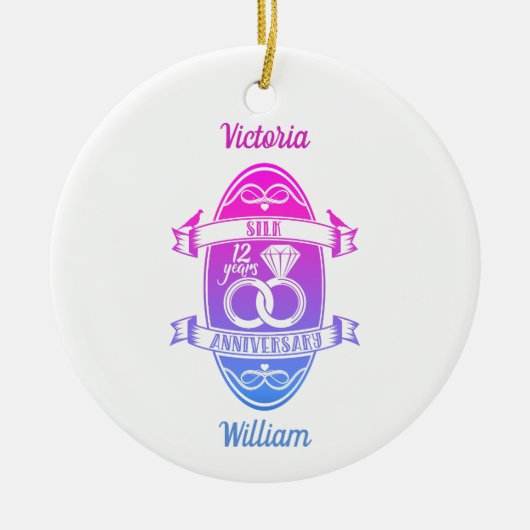 12歳伝統的絹12結婚周年 セラミックオーナメント (正面)