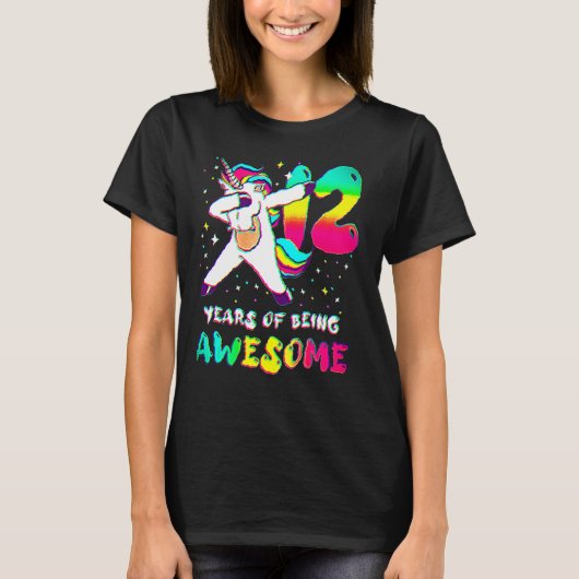 12歳女子ユニコーンダビング 12歳の誕生日おめでとうCl Tシャツ (正面)