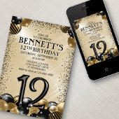 12歳 バルーン ブラック ゴールド 誕生日 招待状