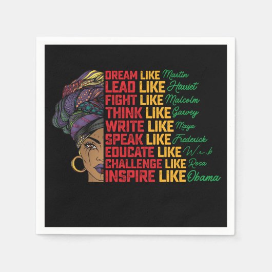 12番目の夢のリードが黒の自由のように戦う スタンダードカクテルナプキン (正面)