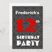 12番目の誕生日モダンの白10代の黒の模様 招待状 (正面/裏面)