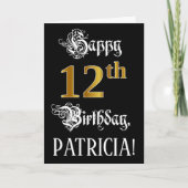 12番目の誕生日:ファンシースクリプト、フェイク金ゴールド・ルック、名前 カード (正面)