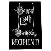 12番目の誕生日: ファンシー、スクリプエレガントト+名前をカスタムする ミディアムペーパーバッグ (裏面)