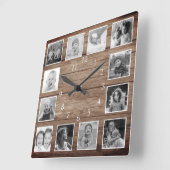 12白黒フォトコラージファームハウスウッド スクエア壁時計 (傾斜)