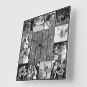 12白黒フォトコラージュ素朴ウッド スクエア壁時計 (傾斜)