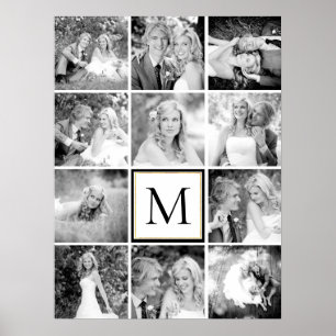 12結婚の写真コラージュとモノグラム ポスター