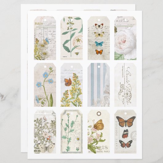 12蝶フランスの花ヴィンテージジャーナルラベル (正面/裏面)