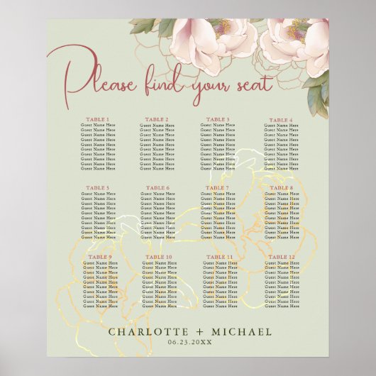 12表セージと赤面フローラ結婚の座席表 ポスター (正面)