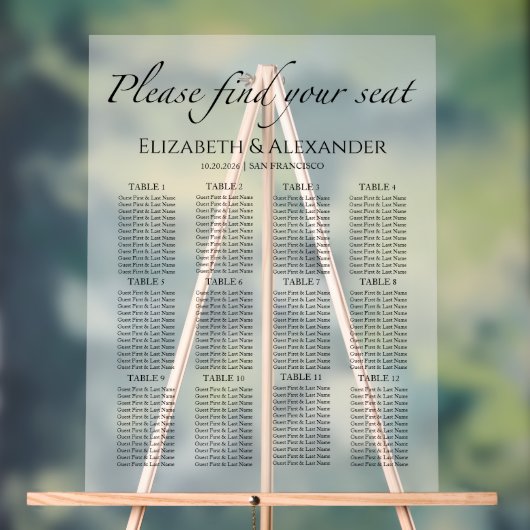 12表ミニマル結婚リストのアクリル座席表 アクリルサイン (ニュートラル)