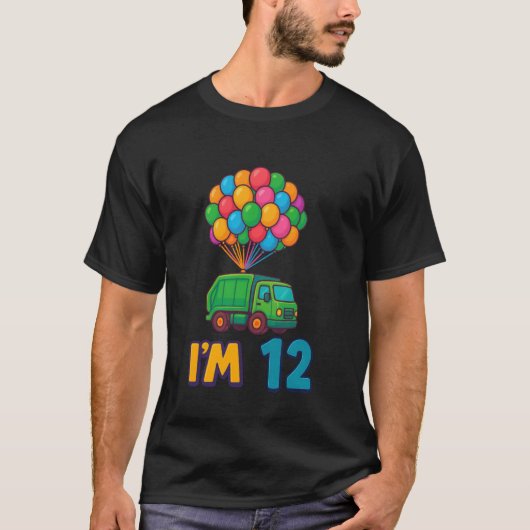 12誕生日ごみトラック風船マンガ私は12だ Tシャツ (正面)
