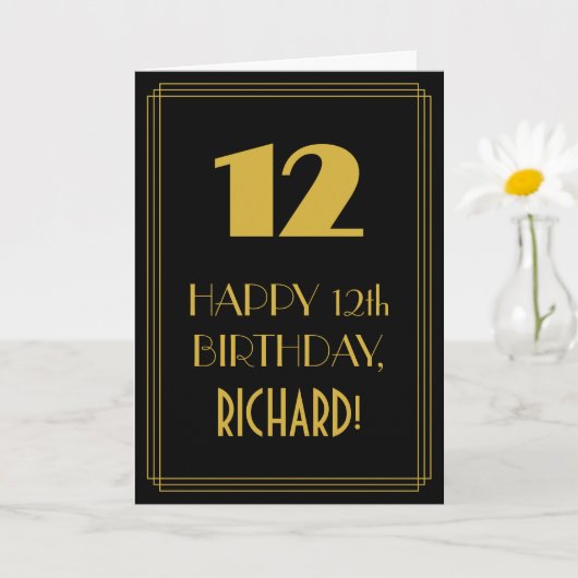 12誕生日インスパイア~アールデコルック"12" & Name カード (小さな植物)