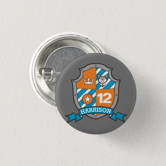 12誕生日オレンジ色のグレーの犬のクレスト年齢ボタン 缶バッジ (正面&裏面)