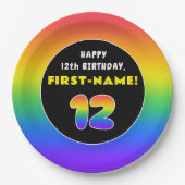12誕生日カラフル：レインボー# 12、名前をカスタムする ペーパープレート (正面)