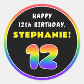 12誕生日カラフル：レインボー# 12、名前をカスタムする ラウンドシール (正面)