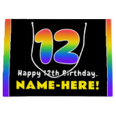 12誕生日カラフル:レインボー# 12、名前をカスタムする ラージペーパーバッグ (正面)