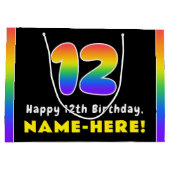 12誕生日カラフル:レインボー# 12、名前をカスタムする ラージペーパーバッグ (裏面)