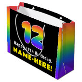 12誕生日カラフル:レインボー# 12、名前をカスタムする ラージペーパーバッグ (裏面アングル)