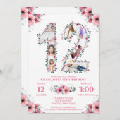 12誕生日ガールフォトコラージピンクフラワーホワイト 招待状 (正面/裏面)