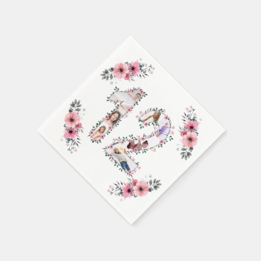 12誕生日ガールフラワーフォトコラージホワイト スタンダードカクテルナプキン (角)