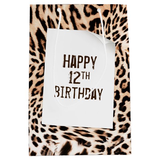 12誕生日ヒョウ毛皮プリント中抱き枕 ミディアムペーパーバッグ (正面)