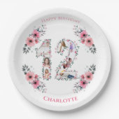 12誕生日フォトコラージガールピンク花白 ペーパープレート (正面)