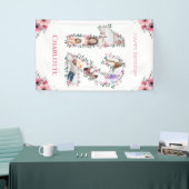 12誕生日フォトコラージピンクフラワーガールホワイト 横断幕 (トレードショー)