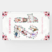 12誕生日フォトコラージピンクフラワーガールホワイト 横断幕 (横)