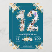 12誕生日フォトティール（緑がかった色）コラージュ黄花 招待状 (正面/裏面)