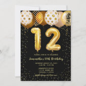 12誕生日ブラック金ゴールド招待状 招待状 (正面)