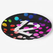 12誕生日レインボンドットオンブラック ペーパープレート (アングル)
