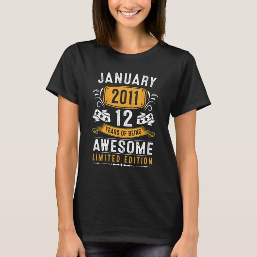 12誕生日ヴィンテージ2011年1月12歳 Tシャツ (正面)