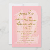 12誕生日招待状ガールズピンク金ゴールドハート 招待状 (正面)