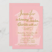 12誕生日招待状ガールズピンク金ゴールドハート 招待状 (正面/裏面)